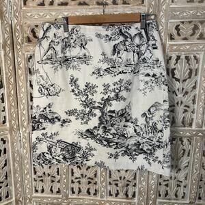 Rare Black & White Toile Print Skirt Romantic Cottagecore Vintage Flawless-12